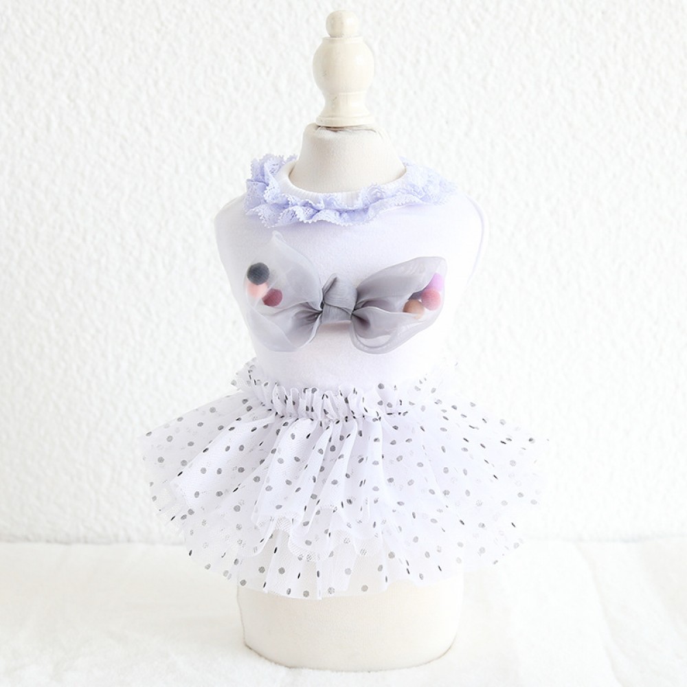 Petstyle Spring and Summer New Color Ball Bow Polka Dot Dress Dress Dog Clothes Cat Skirt