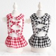 Petstyle spring and summer new doll collar double belt plaid skirt simple dress dog clothes cat