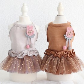 Petstyle spring and summer new bunny color ball star yarn skirt strap dress dog clothes cat