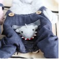 petstyle autumn and winter shark baby striped hooded four-legged clothing pet thick warm clothing denim