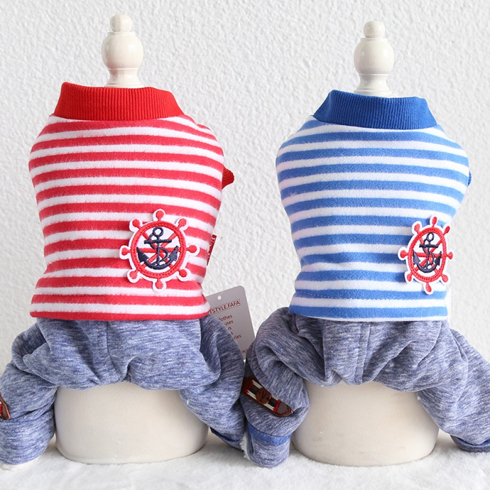 Limited bright Petstyle autumn and winter new striped anchor four-legged clothes pet clothes dog clothing