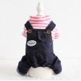 Petstyle autumn and winter new striped white label denim four-legged clothes pet clothes dog clothing