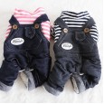 Petstyle autumn and winter new striped white label denim four-legged clothes pet clothes dog clothing
