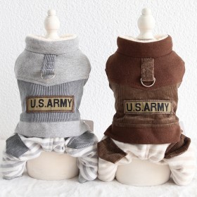 Petstyle autumn and winter new ARMY retro striped four-legged clothes pet clothes dog clothing