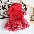 petstyle autumn and winter plaid rabbit bow sweater fleece dog plus velvet two-padded coat cat turned funny