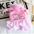 petstyle autumn and winter plaid rabbit bow sweater fleece dog plus velvet two-padded coat cat turned funny