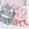petstyle autumn and winter big bow striped skirt pet dog cotton skirt plus velvet bib cat owner