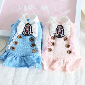 petstyle pet autumn and winter clothes wooden buckle college skirt dog plus velvet two-leg cotton coat revival student