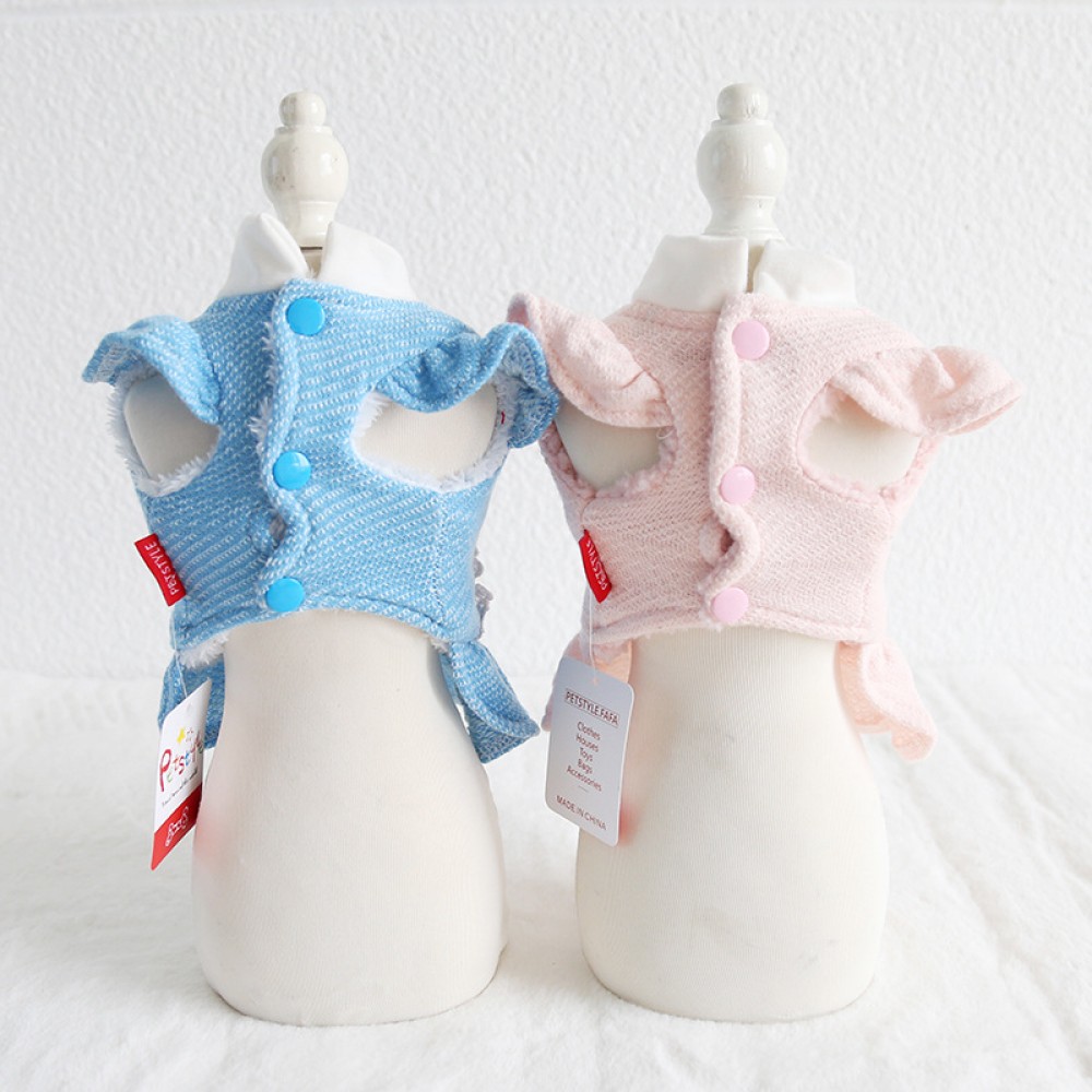 petstyle pet autumn and winter clothes wooden buckle college skirt dog plus velvet two-leg cotton coat revival student
