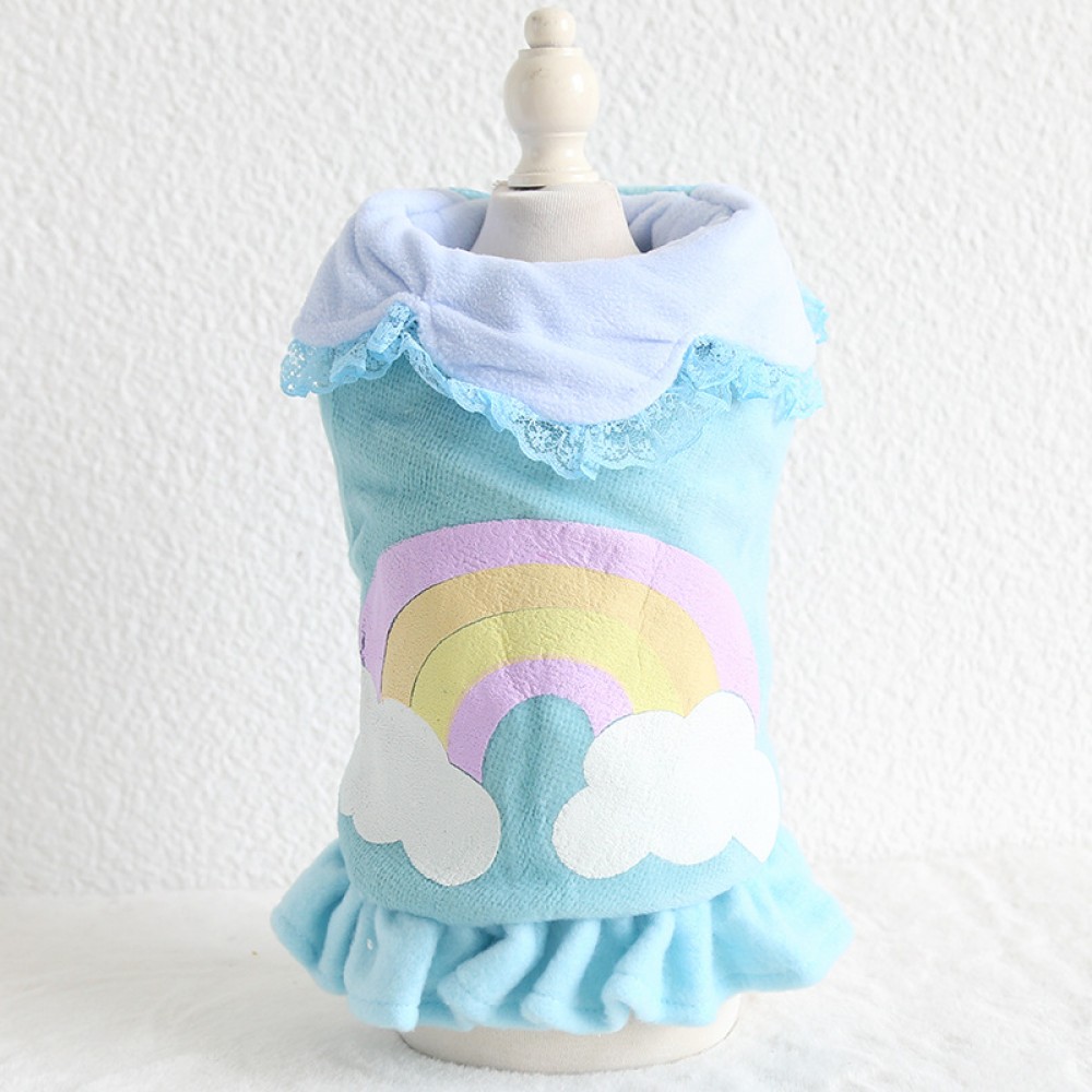 Autumn and winter clothing two-color rainbow cotton skirt thick warm pet clothes dog clothing