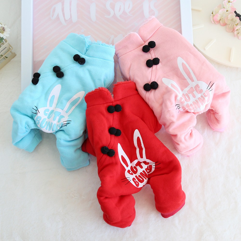 Petstyle autumn and winter new Tang suit rabbit four-legged clothes pet plus velvet thick cute cotton coat
