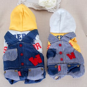 Autumn and winter new Petstyle thick stripe four-leg bib pants Teddy pet dog clothes