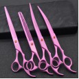 Set send paint pink 4 pet grooming scissors 8.0 inch hair trimming straight shears curved shears cut teeth scissors set
