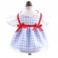 Teddy bear small and medium-sized dog pet dog dog cat spring and summer clothes bowknot red ribbon blue gingham skirt