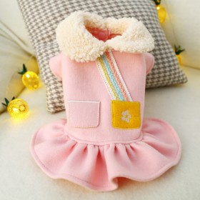 New autumn and winter dog clothes to keep warm out cute pink kindergarten strap skirt teddy bear bear pet clothing
