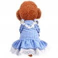 Pet clothes dog cat new summer dress flowers mini blue grid sun lace skirt