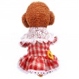 Pet spring and summer teddy bear clothes cat dog princess clothes lace lapel red plaid skirt
