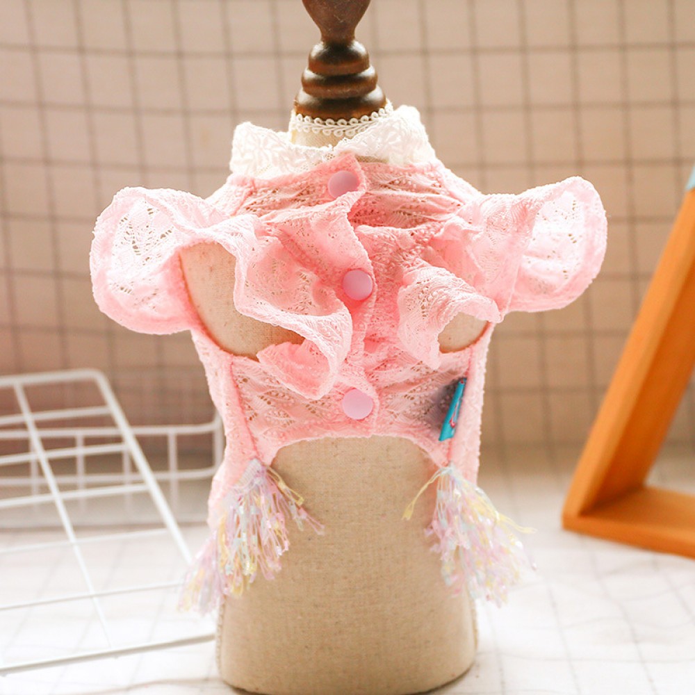 Teddy chihuahua puppies pet dog dog cat clothes early summer pink lace temperament princess skirt