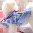 Pet cat dog clothes blue stripe small flying sleeve sequin strawberry shirt cute and comfortable Teddy little vest dog costume