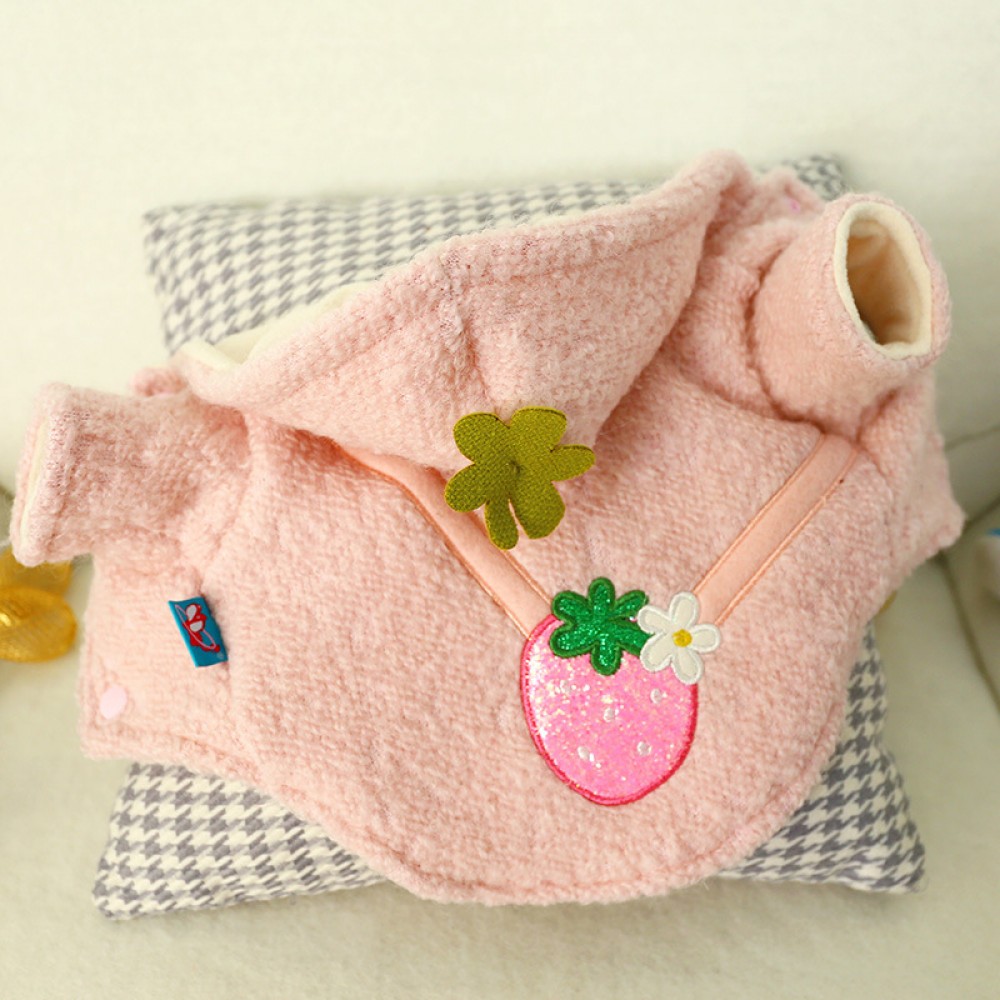 Pet dog clothes candy strawberry cashmere skirt thick teddy bear autumn and winter new warm cute dog clothes