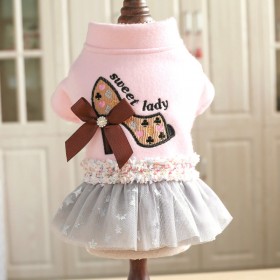 Pet dog dog cat autumn and winter new girl heart pink high heels woolen dress woolen teddy bear costume clothing