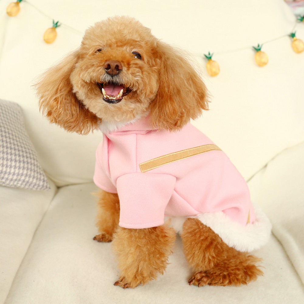 Pet dogs and cats autumn and winter new teddy bear warm tide brand bags woolen four-leg pants pink coat clothes