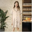 Yaoting explosion silk sexy ladies shirt nightdress spring and summer ladies one-piece pajamas home service SQ776