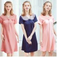 Silk nightdress ladies summer sexy lace short sleeve pajamas SQ1027