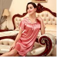 Yaoting silk pajamas ladies summer V-neck short-sleeved nightdress loose and comfortable home service