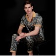Explosion silk pajamas spring and summer two-piece suit dragon robe texture medium-sleeved trousers home service