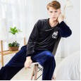 Yaoting classic velvet pajamas men's long-sleeved winter hedging contrast color home service two-piece suit SR975
