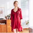 Yao Ting explosive silk nightgown ladies spring and summer suspenders in the sleeves outer gown silk home suit WP1119