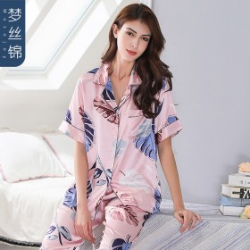 New spring and autumn pajamas ladies short-sleeved trousers simulation silk ladies home service summer two-piece suit