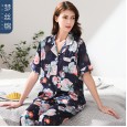New spring and autumn pajamas ladies short-sleeved trousers simulation silk ladies home service summer two-piece suit