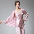 Simulation silk pajamas ladies autumn long-sleeved trousers three-piece suit large size home service summer summer models spring autumn winter YT