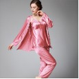Simulation silk pajamas ladies autumn long-sleeved trousers three-piece suit large size home service summer summer models spring autumn winter YT