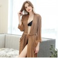 Summer pajamas women's thin section seven-quarter sleeve towel material robe robe mid-long section home service female spring and autumn yukata RW