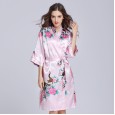 New mid-sleeved simulation silk pajamas bathrobes ladies silk spring and autumn summer silk single pajamas home service QL