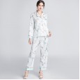 New pajamas women spring and summer summer thin silk printing long-sleeved casual home service suits can be worn outside YT