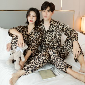 Spring and autumn summer simulation silk sexy couple pajamas suit Korean couple home service plus size pajamas ladies plus size