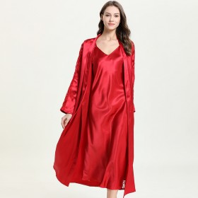 Women's pajamas simulation silk pajamas suspenders nightgown two-piece suit sexy bathrobe home service DL