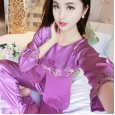 Spring and autumn winter ladies pajamas long-sleeved new simulation silk Korean girl ice silk home service suit summer XA