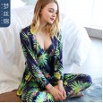 New spring and autumn simulation silk strap trousers pajamas long-sleeved home service three-piece suit home service