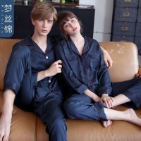 Spring and autumn winter simulation silk couple pajamas home service summer men and women long-sleeved trousers two-piece suit