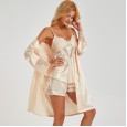 Pajamas women's simulation silk nightgown ladies lace suspenders shorts sexy pajamas three-piece suit home service batch DL
