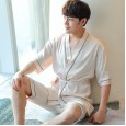 Couple pajamas short-sleeved nightgown shorts thin section simulation silk men and women home service women suspenders three-piece suit