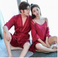 Couple pajamas short-sleeved nightgown shorts thin section simulation silk men and women home service women suspenders three-piece suit