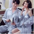 Lovers pajamas ladies summer Korean ice silk strap nightdress spring and autumn summer short sleeve trousers two-piece suit XA