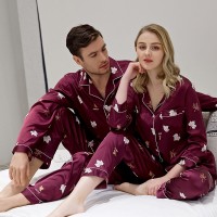 Spring and autumn summer couple pajamas long-sleeved simulation silk spring and autumn pajamas women models men and women winter thin home service suit CP