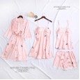 Spring and summer new simulation silk ladies cardigan lace robe mid-sleeved shorts nightgown ice silk printing four CP